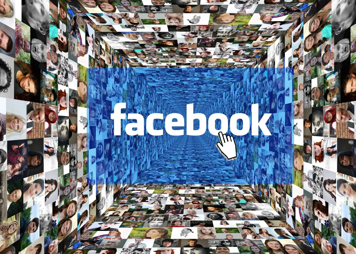 Facebook logo with many users surrounding it